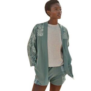 Garnet Hill Green French Terry Dolman Sleeve Open Front Cardigan